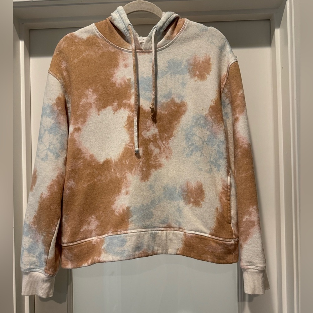 Socialite Tie Dye Hoodie Sweatshirt Size L Tan Blue Casual Pullover